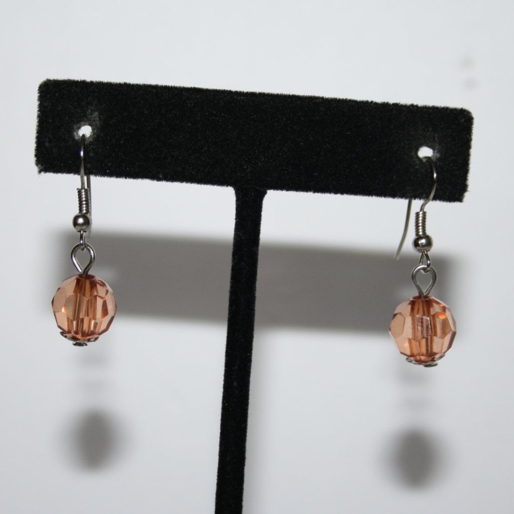 Pretty silver and brown dangle bead earrings 1"